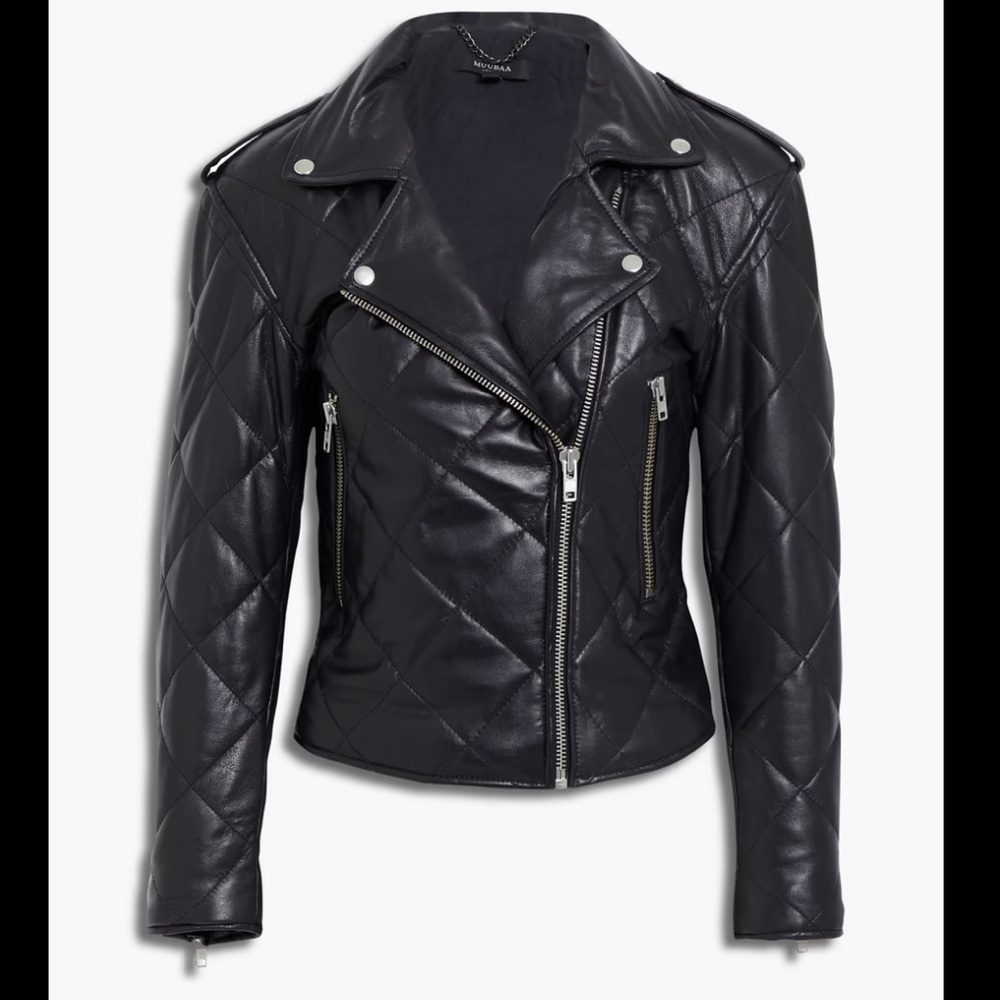 NWT MUUBAA Woman Admiral Quilted Leather Biker Jacket Black 8